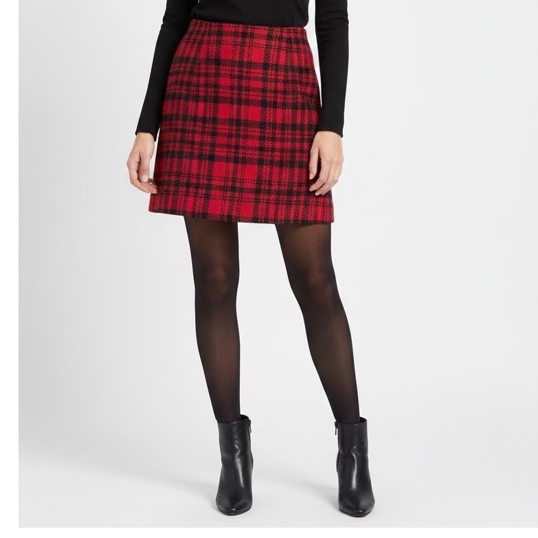 Eddie Bauer Women Red Black Plaid Wool Blend A Line Skirt Sz 8 Holiday/Christmas
