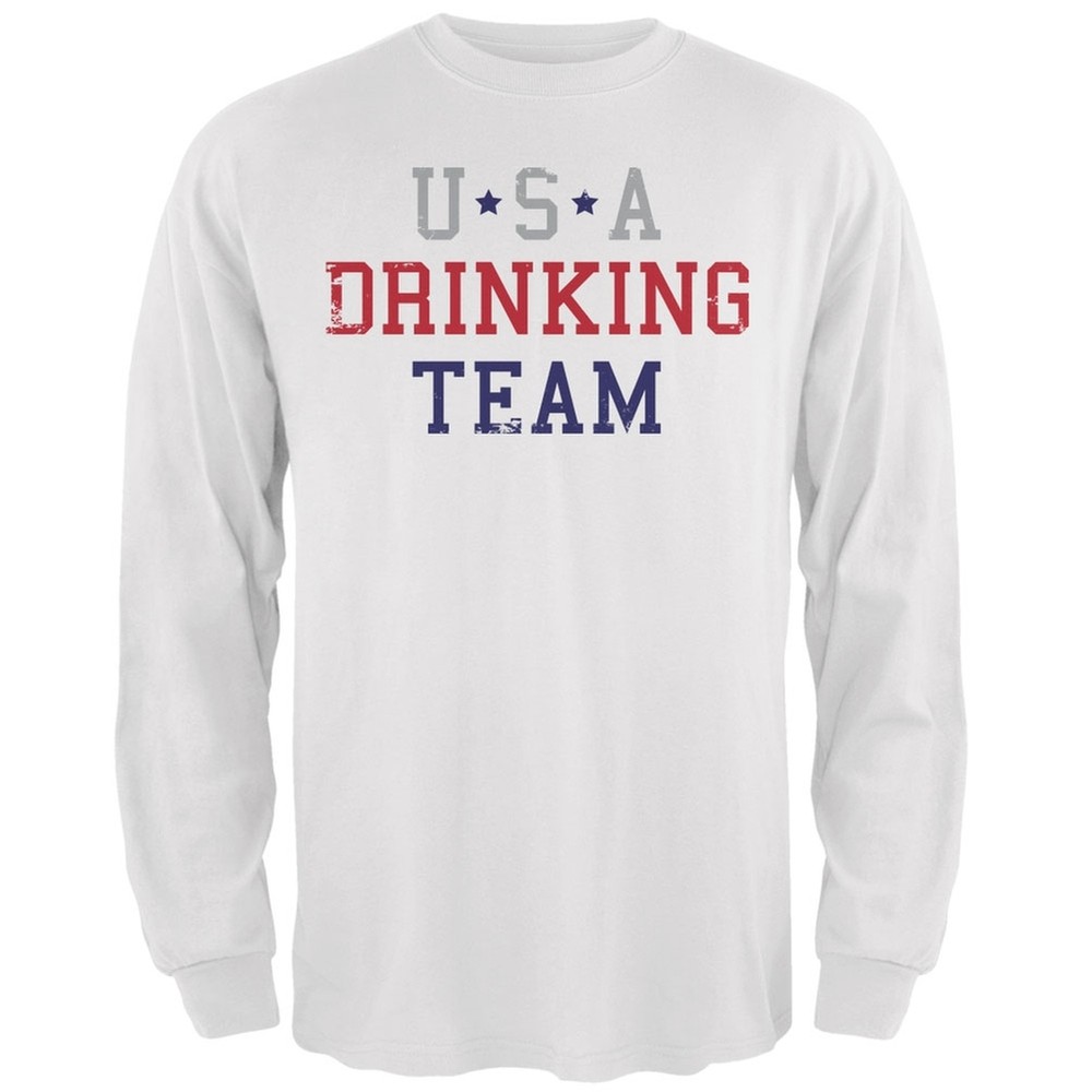 4th of July USA Drinking Team White Adult Long Sleeve T-Shirt