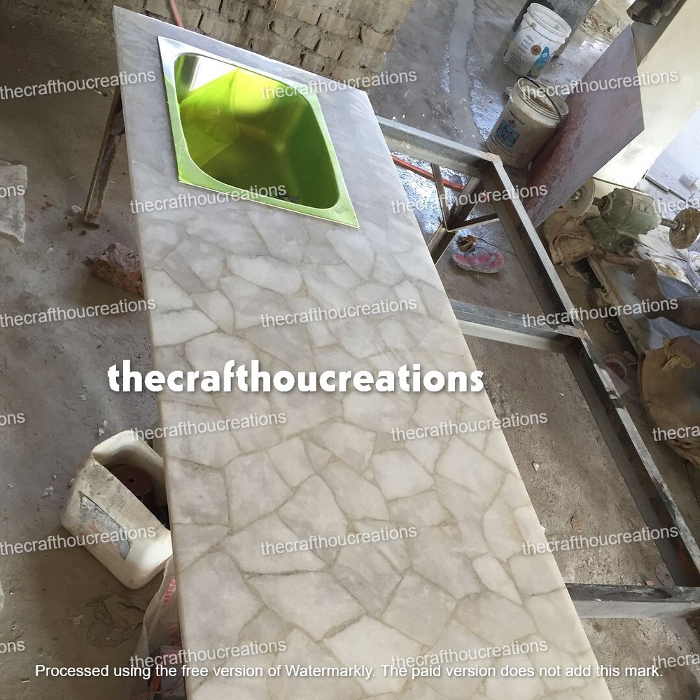 Luxury Natural Agate Stone Slab Vanity Countertop with Built-In Sink