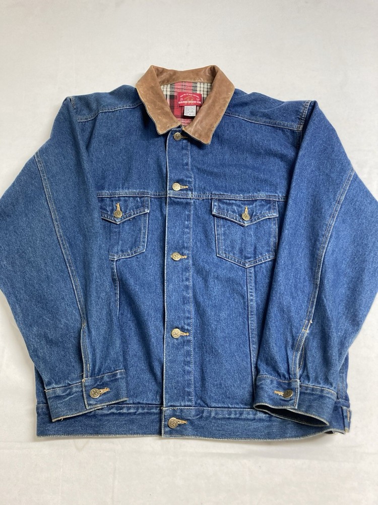 Vintage Marlboro Jean Jacket Blue Size XL Leather Collar