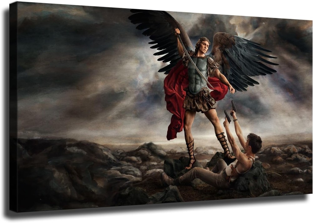 Large Michael Archangel Defeating Satan War in Heaven Poster Wall Art for Living