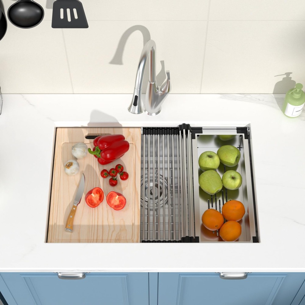 28x19 Stainless Steel Undermount Kitchen Sink with Workstation