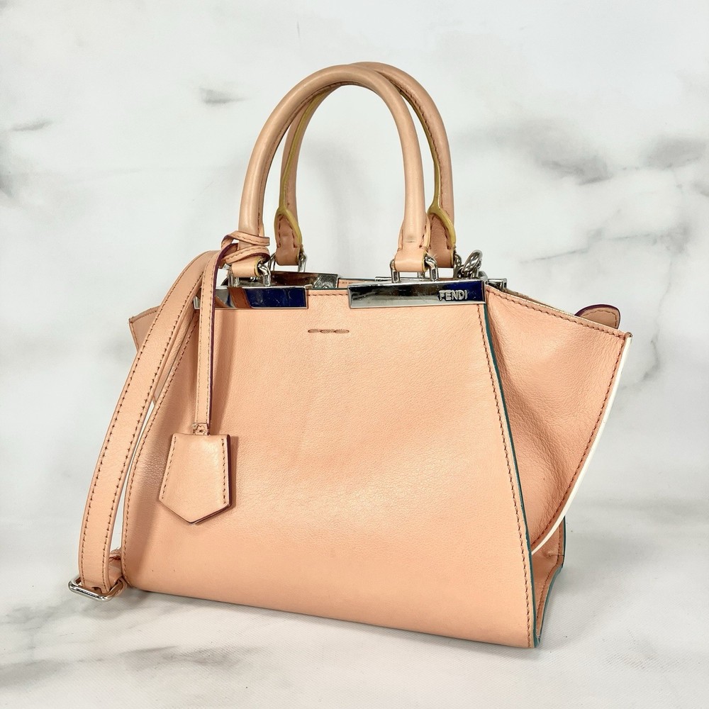 FENDI Mini 3Jours Handbag Shoulder Bag Salmon pink Leather Authentic