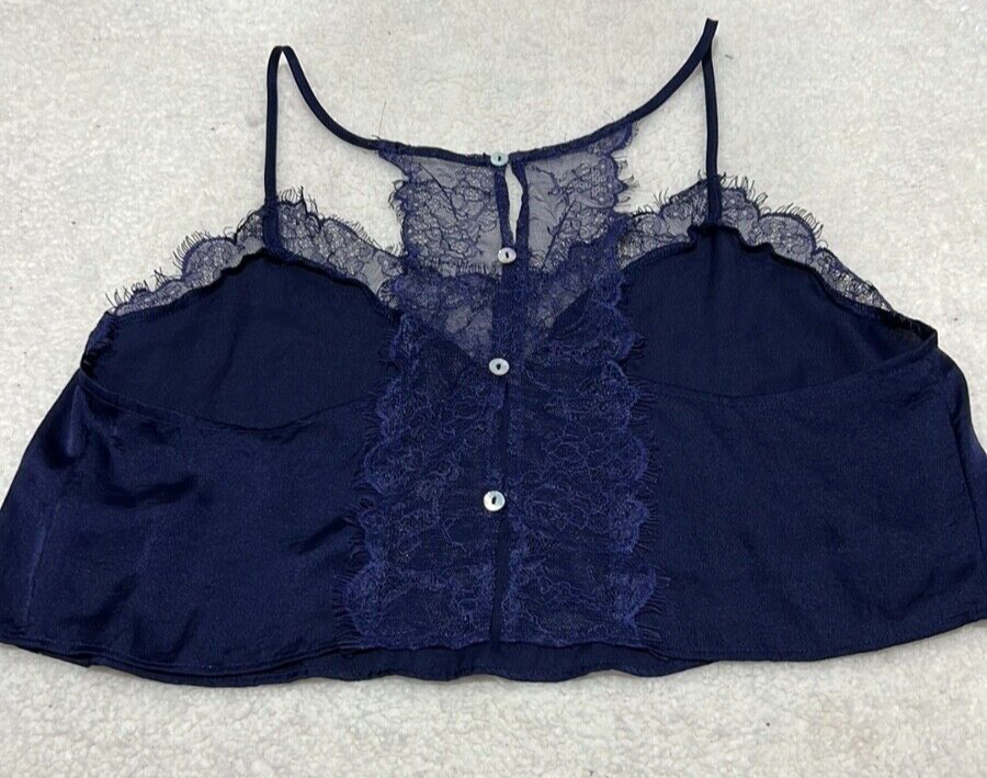Intimately FREE PEOPLE Eclipse Brami Blue Satin Crop Top Bralette Women's M