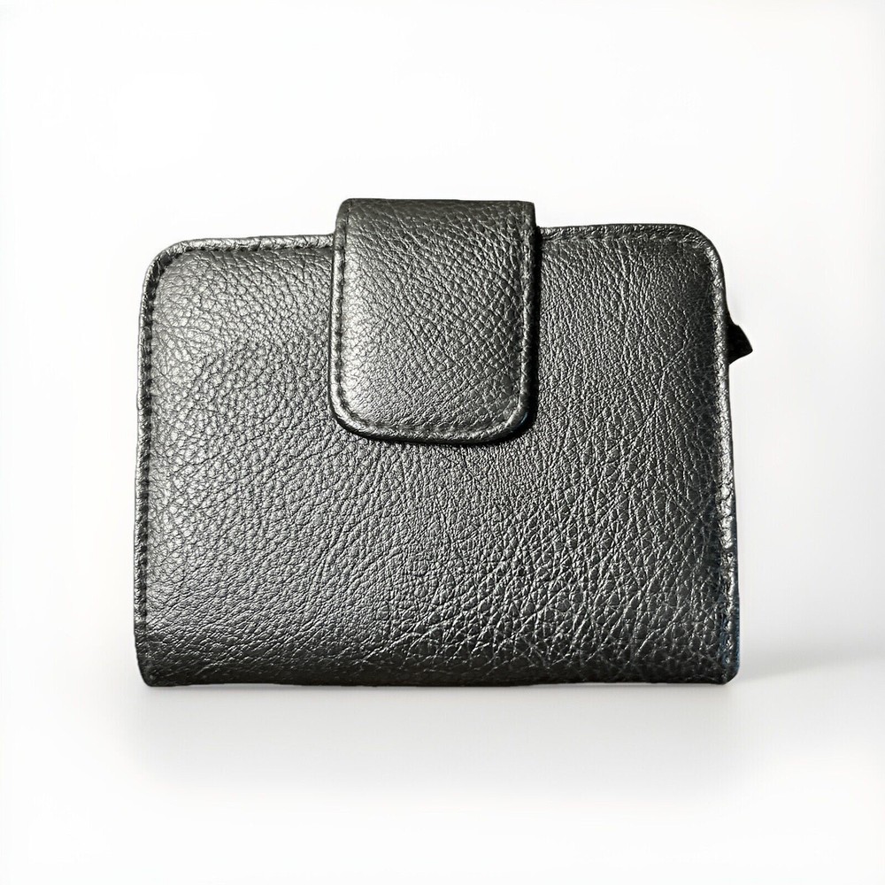 NWOT Men’s BLACK Vegan Leather Wallet Bifold ID Card Holder Hidden Snap Closure