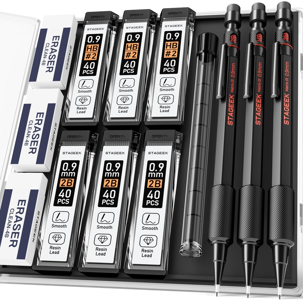 0.9mm Mechanical Pencil Set, 3PCS Metal Mechanical Pencils 0.9mm with 6 Tubes...