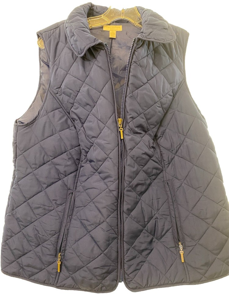 Charter Club Navy Blue Zip-Up Vest Size OX Pockets Equestrian Preppy
