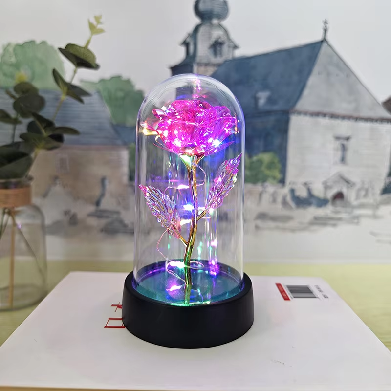 Valentines Day Gift for Girlfriend Eternal Rose LED Light Foil Flower in Glass C-image