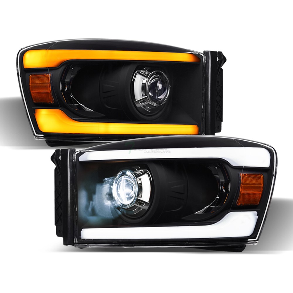 Topline For 06-09 Ram Switchback Sequential Full LED Projector Headlights Black