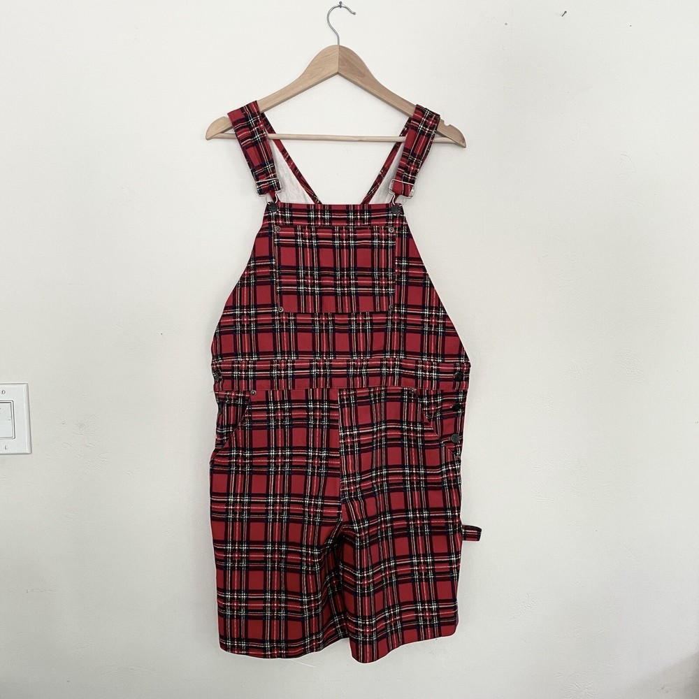 Vintage Lip Service 90s Red Tartan Plaid Women’s L Short Overalls Romper