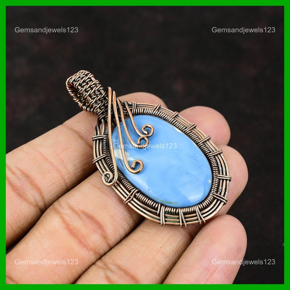 Mothers Day Sale Copper Owyhee Blue Opal Wire Wrapped Pendant Necklace-image