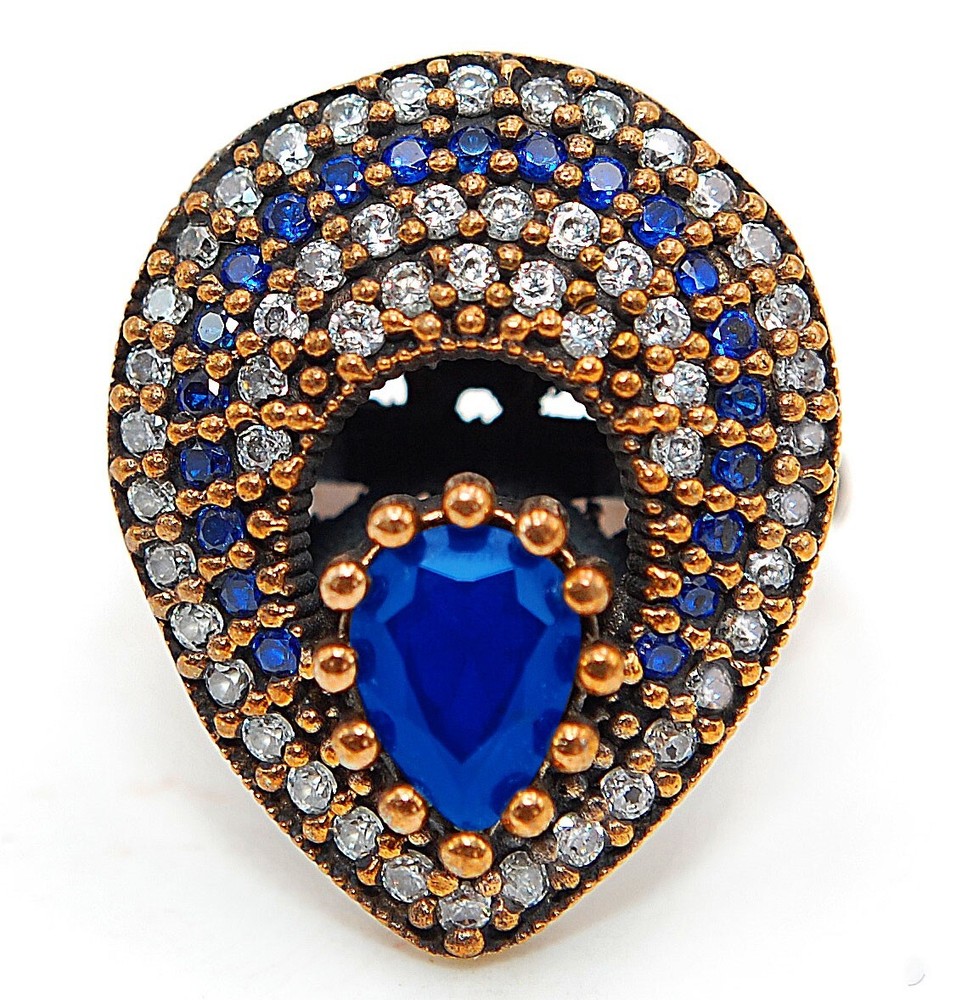 Vintage Ottoman Style 3CT Blue Sapphire 925 Sterling Silver Ring Size 8