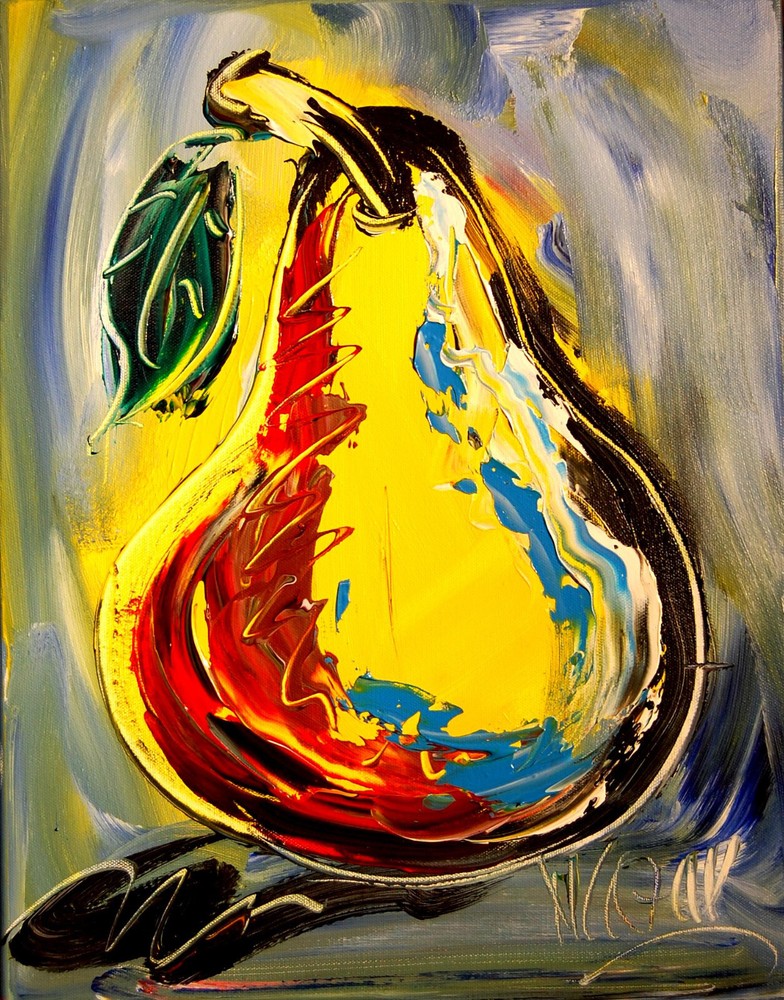 YELLOW PEAR  IMPRESSIONIST LARGE ORIGINAL  CANVAS PAINTING -  GYTVTVF