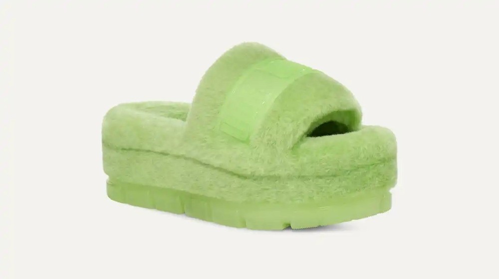 NEW UGG Fluffita Clear Women 5 Platform Slipper Sandal Parakeet Green Logo $130