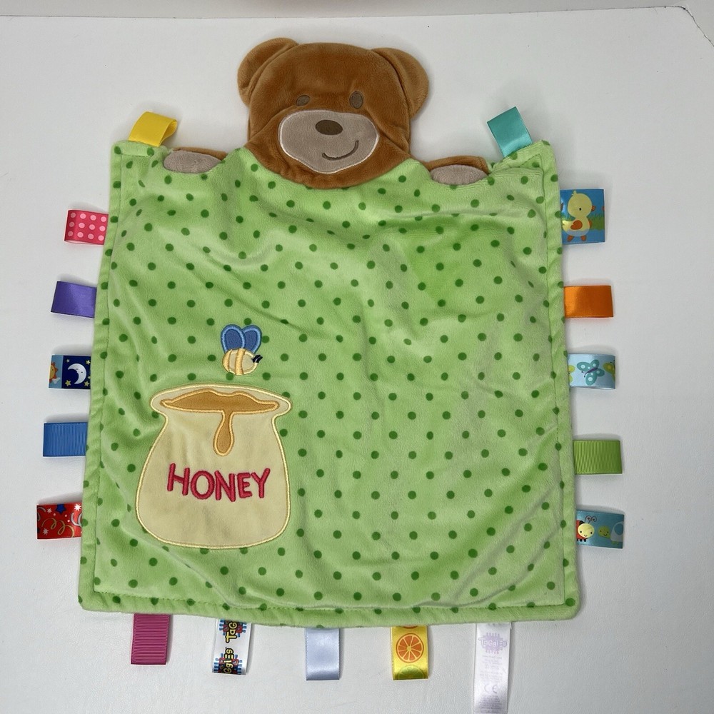 Taggies Peek a Boo Bear Honey Pot Green Bee Polka Dot Security Blanket Lovey  