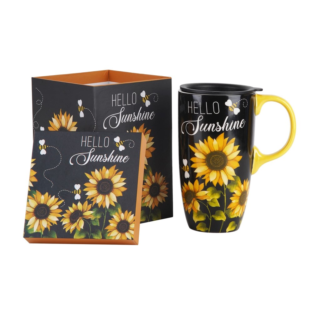 Ceramic Coffee Mug Travel Cup Gift with Lid 17oz., Porcelain Tall Tea Cup wit...