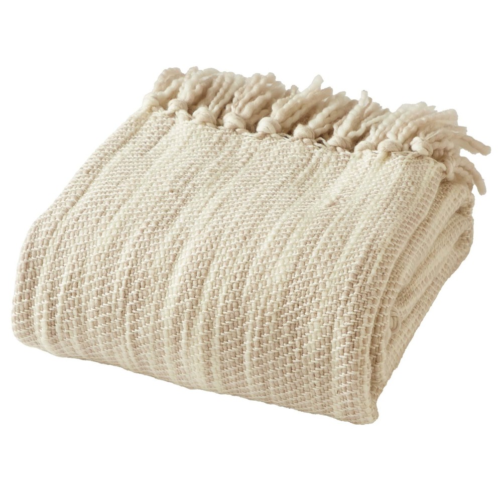 Drew Barrymore 50x60 Neutral Woven Throw Blanket  