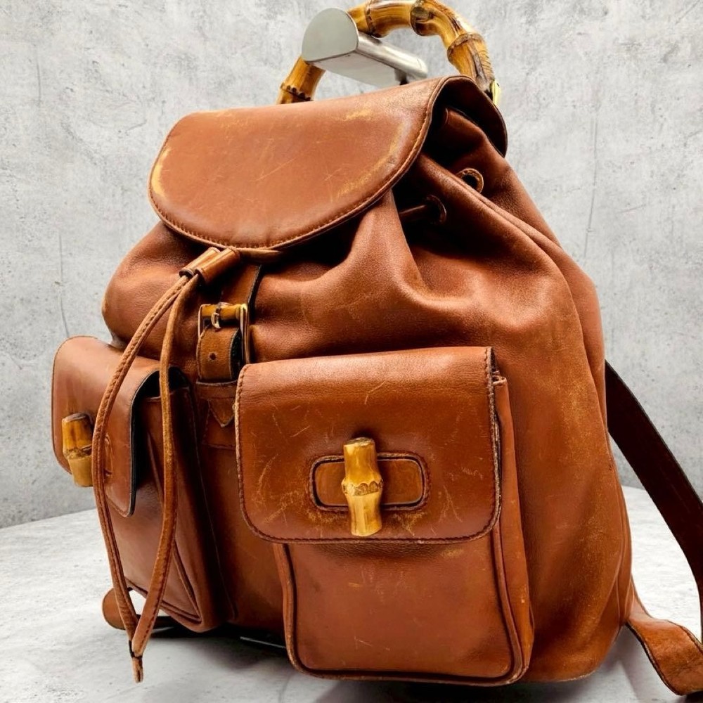 Authentic Gucci Bamboo Backpack Brown Leather turnlock vintage archive y2k bag