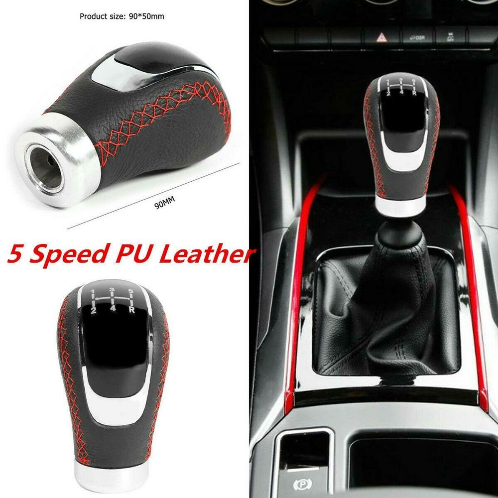 Black PU Leather 5 Speed Manual Gear Shifter Shift Lever Knob Cover For Car SUV