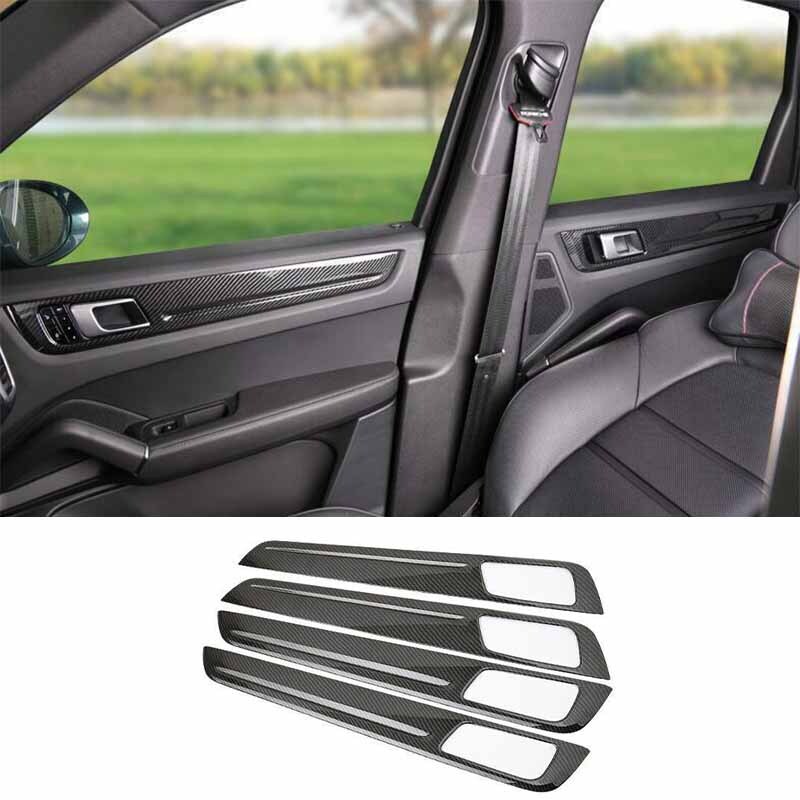 4PCS Car Inner Door Panel Strip Trim Carbon Fiber 2018-2022 For Porsche Cayenne