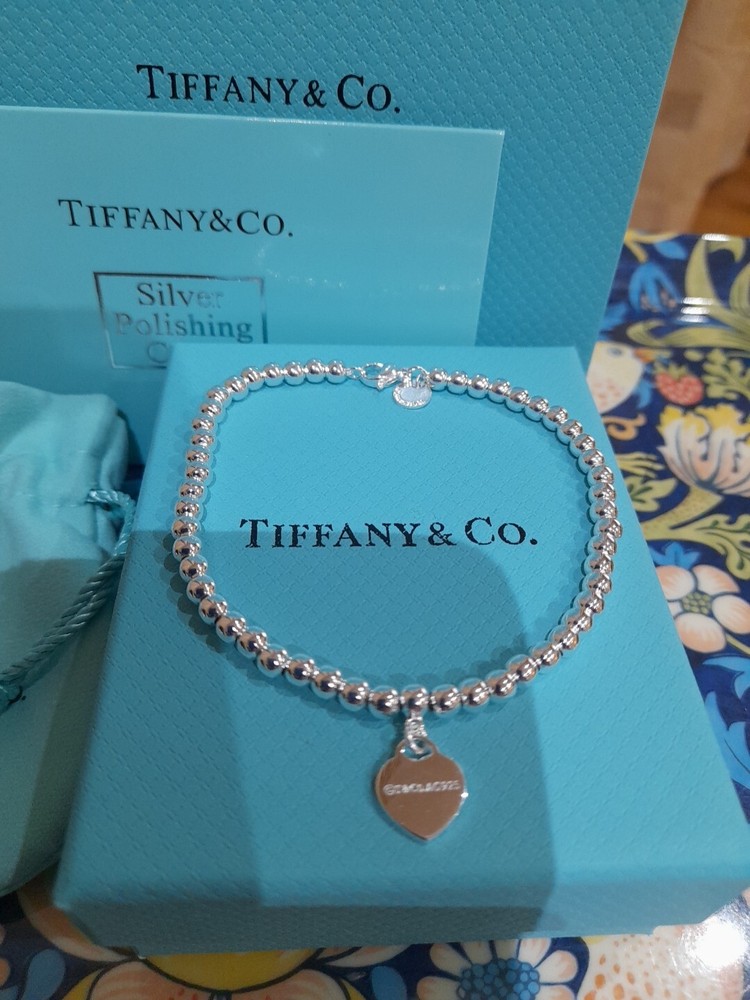 Tiffany&Co. 925 ReturnToTiffany 4mm Beaded Bracelet Silver HeartTag 20cm/L. New.