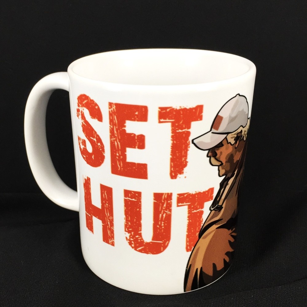 Football Sports Mug SET HUT signed by Coach Bob Wylie 12 oz Cup