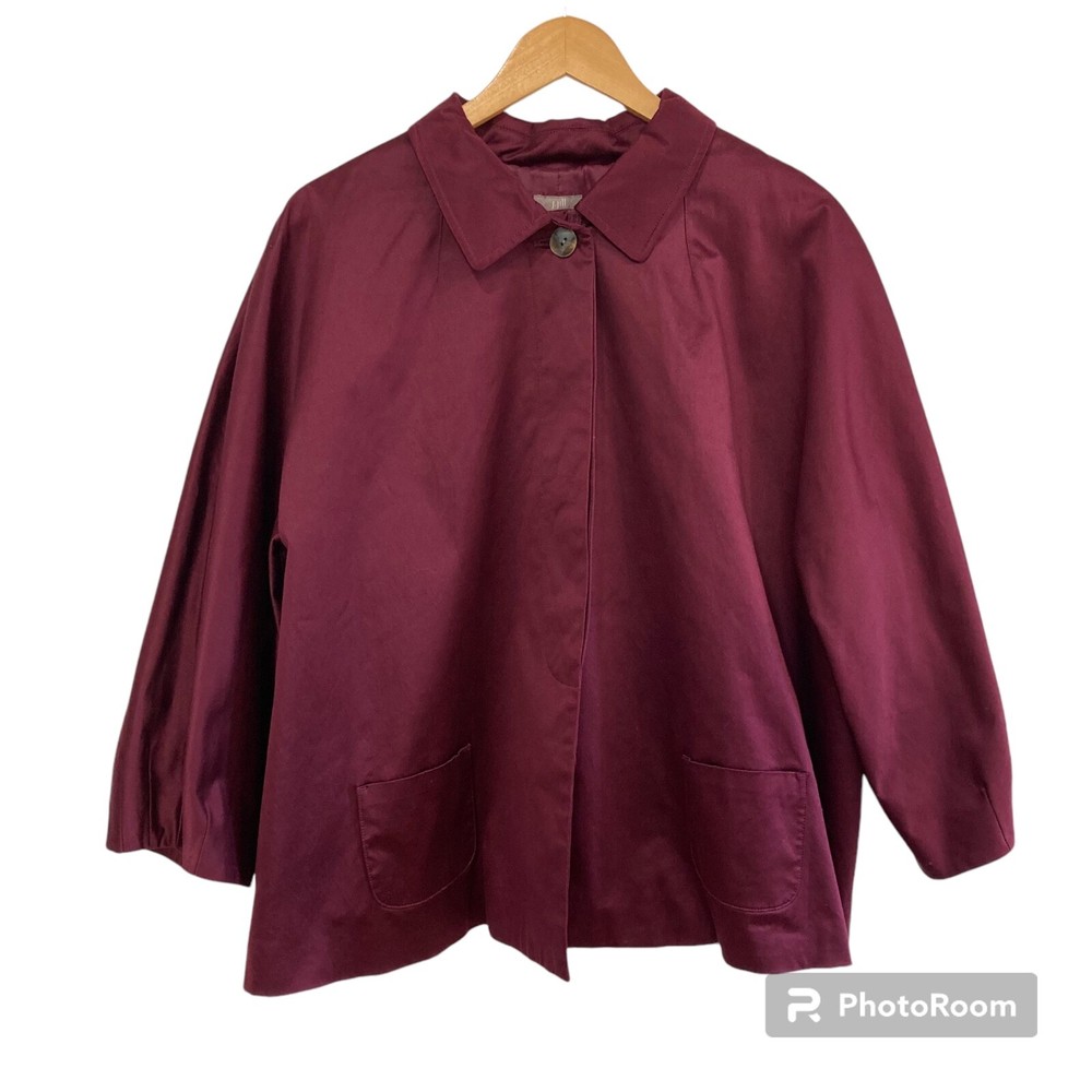 J. Jill Stretch Jacket Womens Size 2X Maroon Satin Long Sleeve Button Front