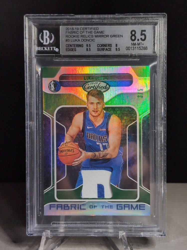 2018 Certified Fabric Of The Game Mirror Green Luka Doncic /5 BGS 8.5 Worn Relic