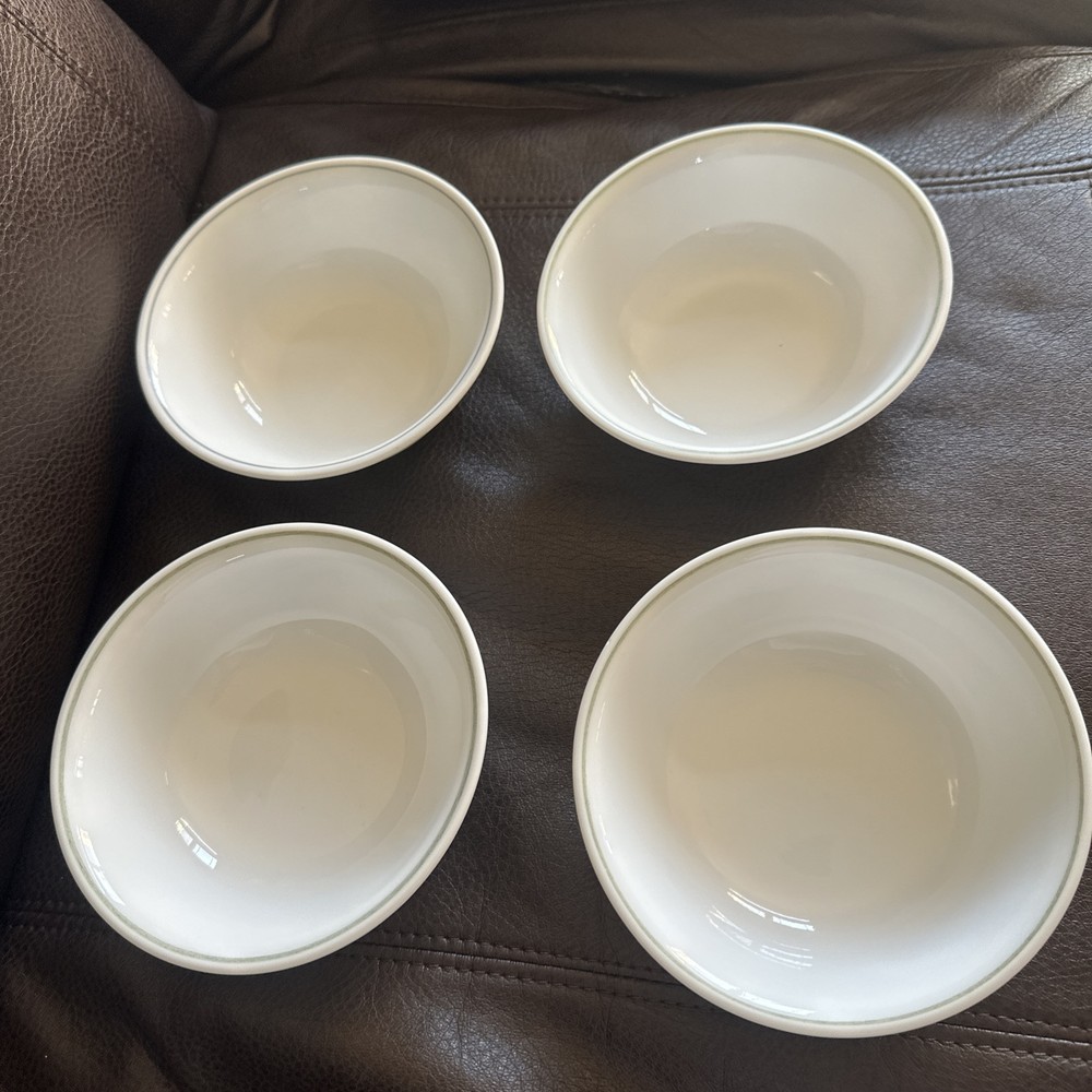 Corelle 6.25-Inch White Soup Bowls with Olive Green Stripe Set of 4