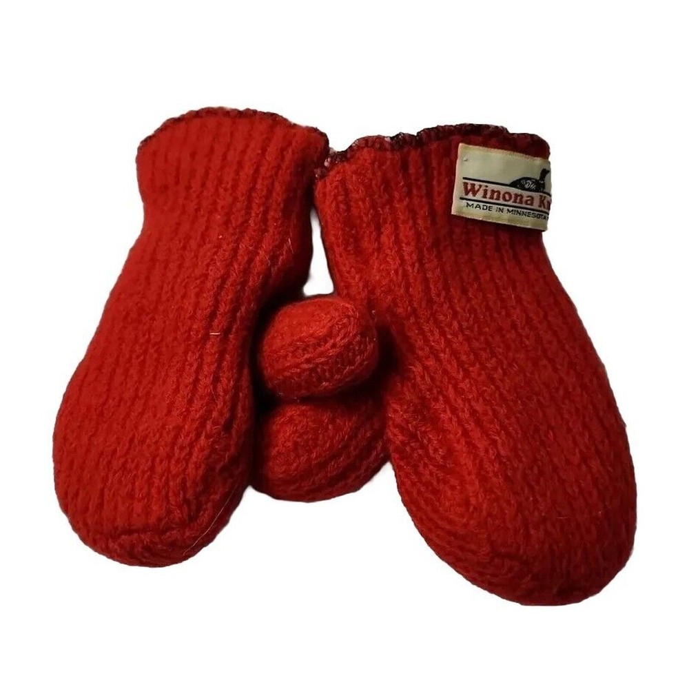 Winona Knits Wool Blend Mittens Small RED Warm Winter Made In USA