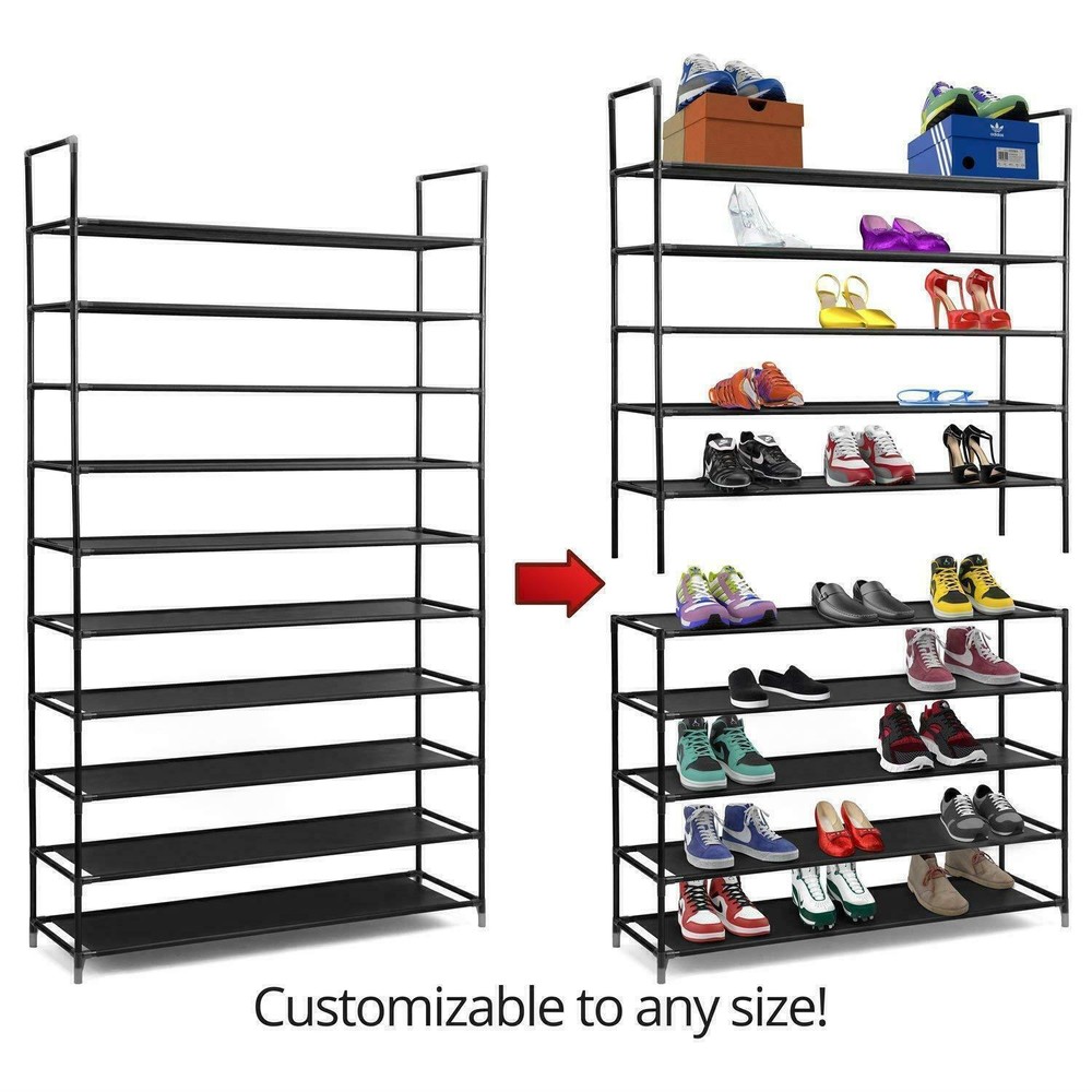 10-Tier Shoe Organizer for 50 Pairs with Non-Woven Fabric Cover