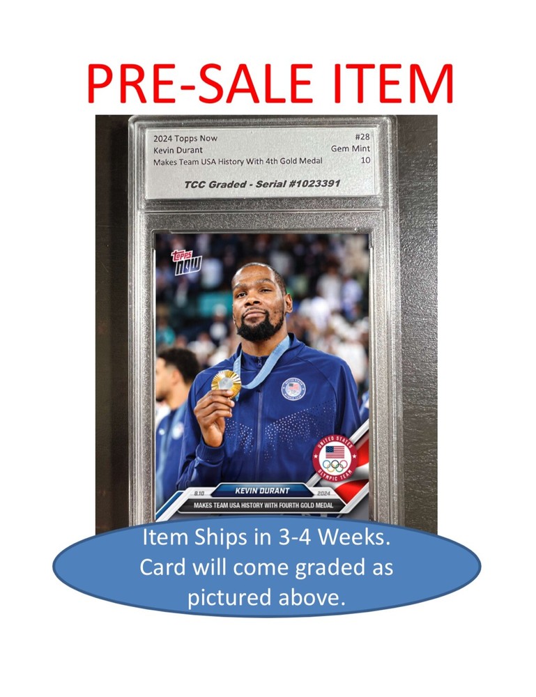 PRESALE 2024 Topps Now Kevin Durant 4th Gold Olympics TCC Graded Gem Mint-image