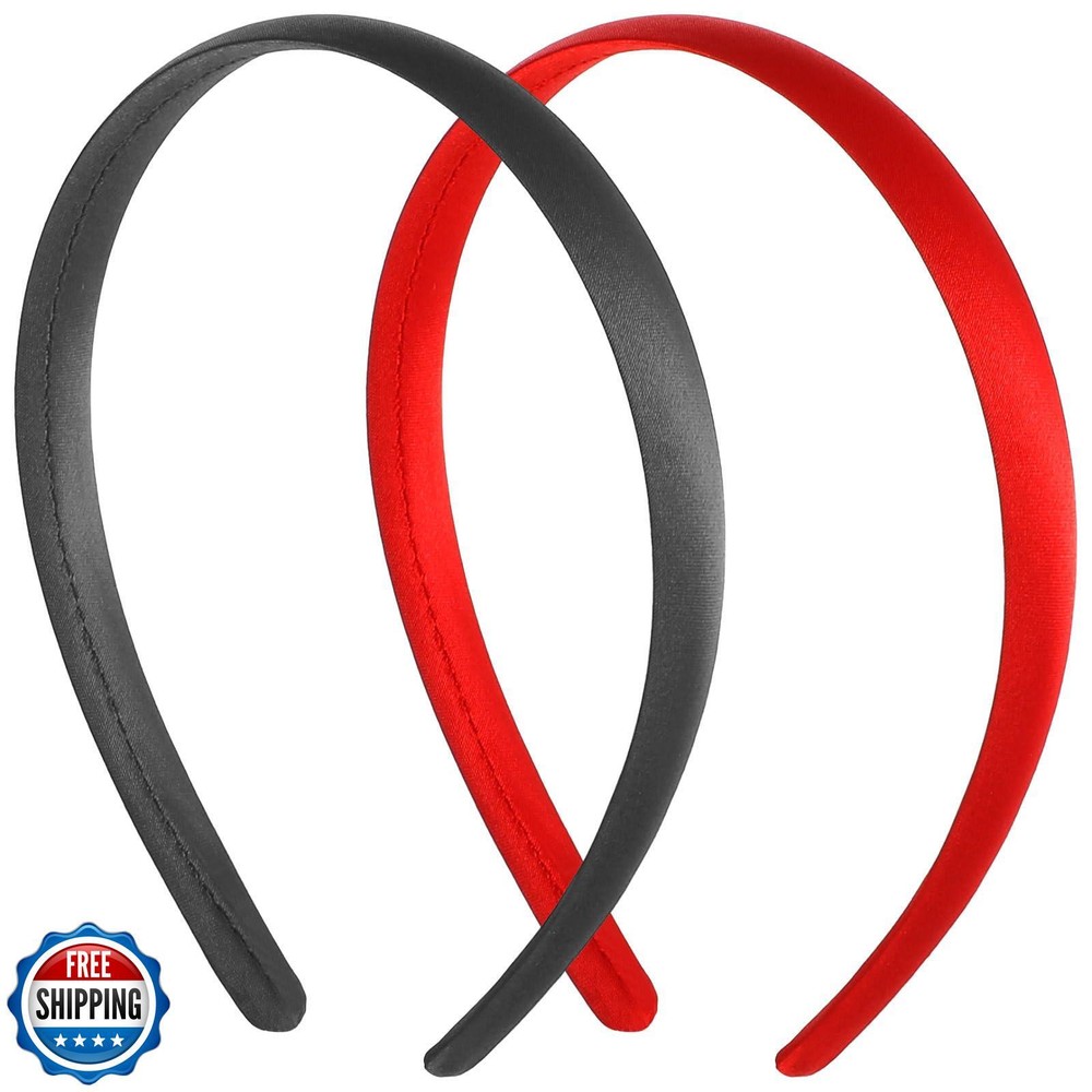 2Pcs Non-Slip Satin Headbands for Women and Girls Wide Plain Hairband