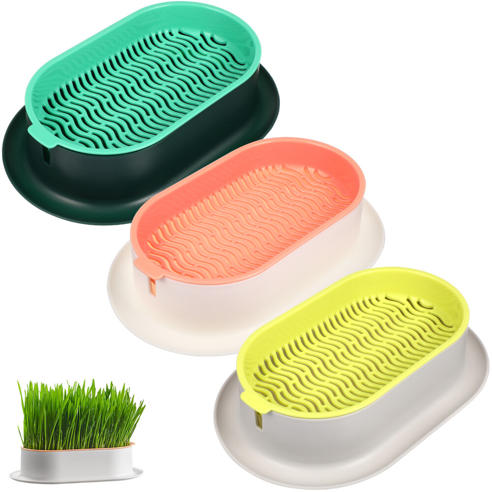3 Pcs Hydroponic Planting Box Practical Cat Grass Planter Tray Indoor