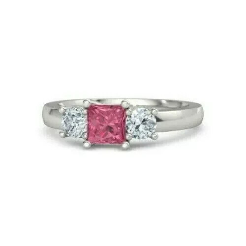 2ct Pink Sapphire Lab Diamond Ring 14k White Gold Plated for Women