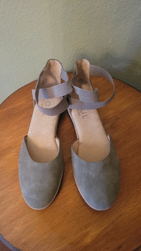 SOUL NATURALIZER WOMENS SLIP-ON GRAY FLATS SHOES STRAPS MANMADE SUEDE 7.5 M NEW