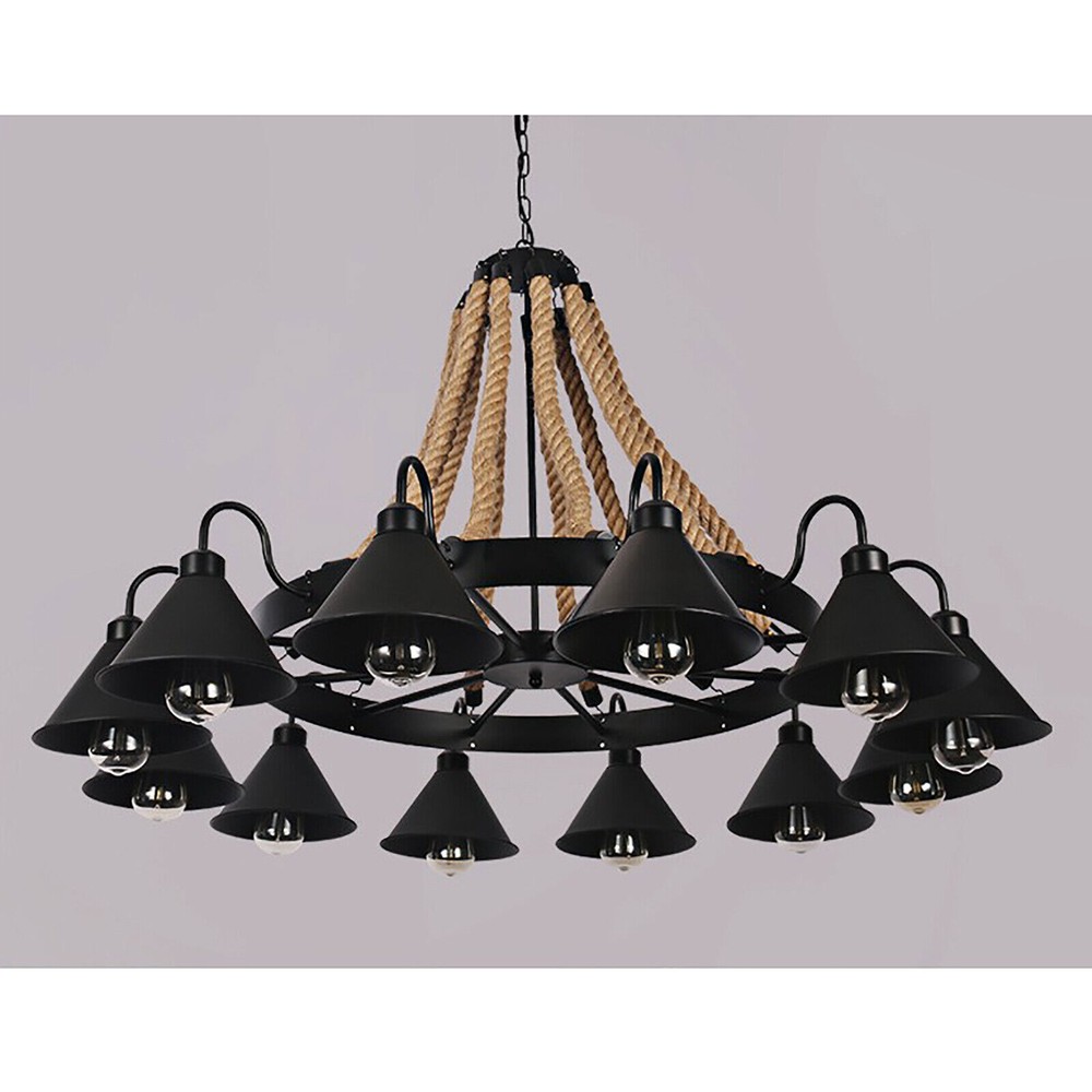 Hemp Rope Chandelier Ceiling Light Rustic Wheel Large Pendant Light Fixture