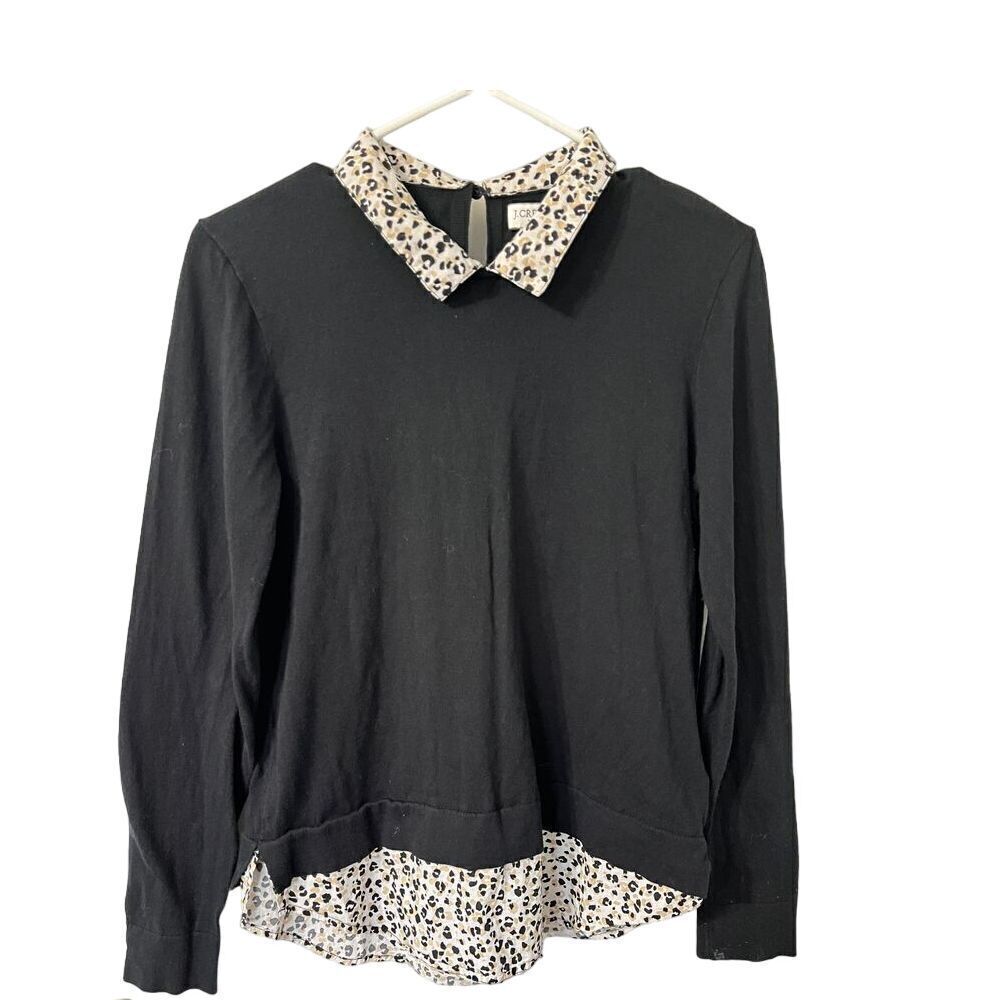 J. Crew Womens Sweater Size S Preppy Minimalist Leopard Print Knit Retro Y2K