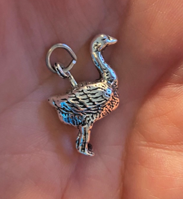 Sterling Silver 3D 25x20mm 7gram solid Movable Goose Laying Egg Charm