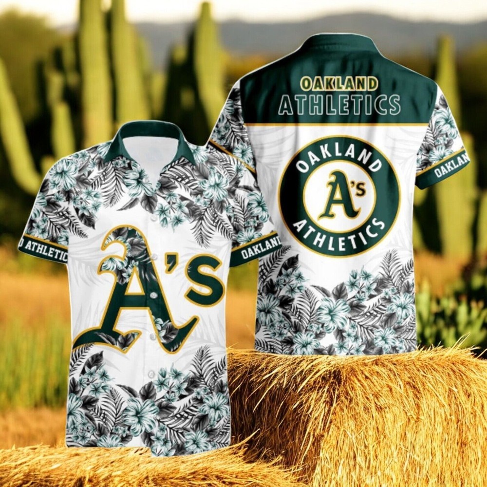 Oakland Athletics Hibiscus Plumeria Flower 3D Printed Hawaiian Shirt