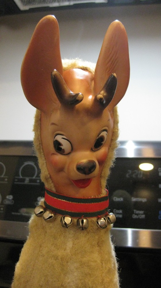 Vintage Columbia Toys Rubber Face PLush Christmas Reindeer Jingles 1959