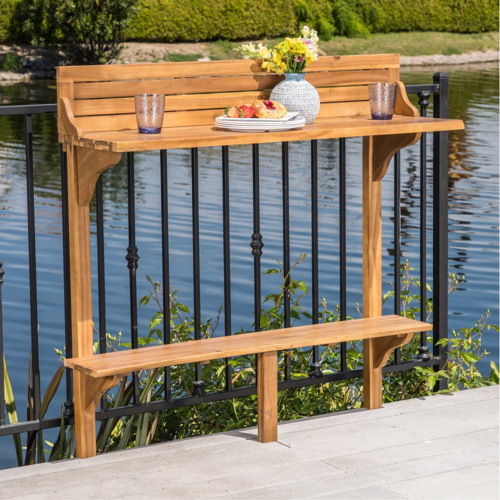 Natural Acacia Wood Balcony Bar Table (48”L x16.5”W x49.75”H)