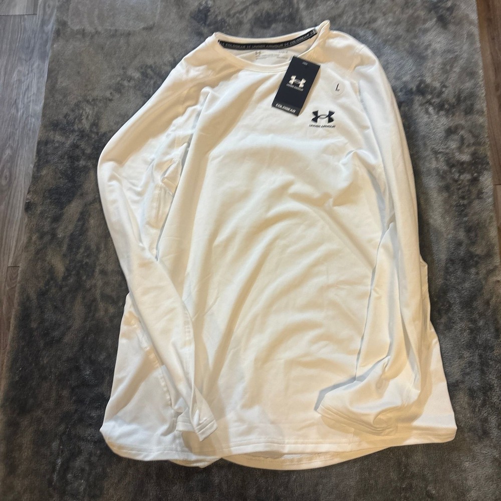 New Under Armour Men's ColdGear Armour Fitted Crew Long Sleeve Shirt - White