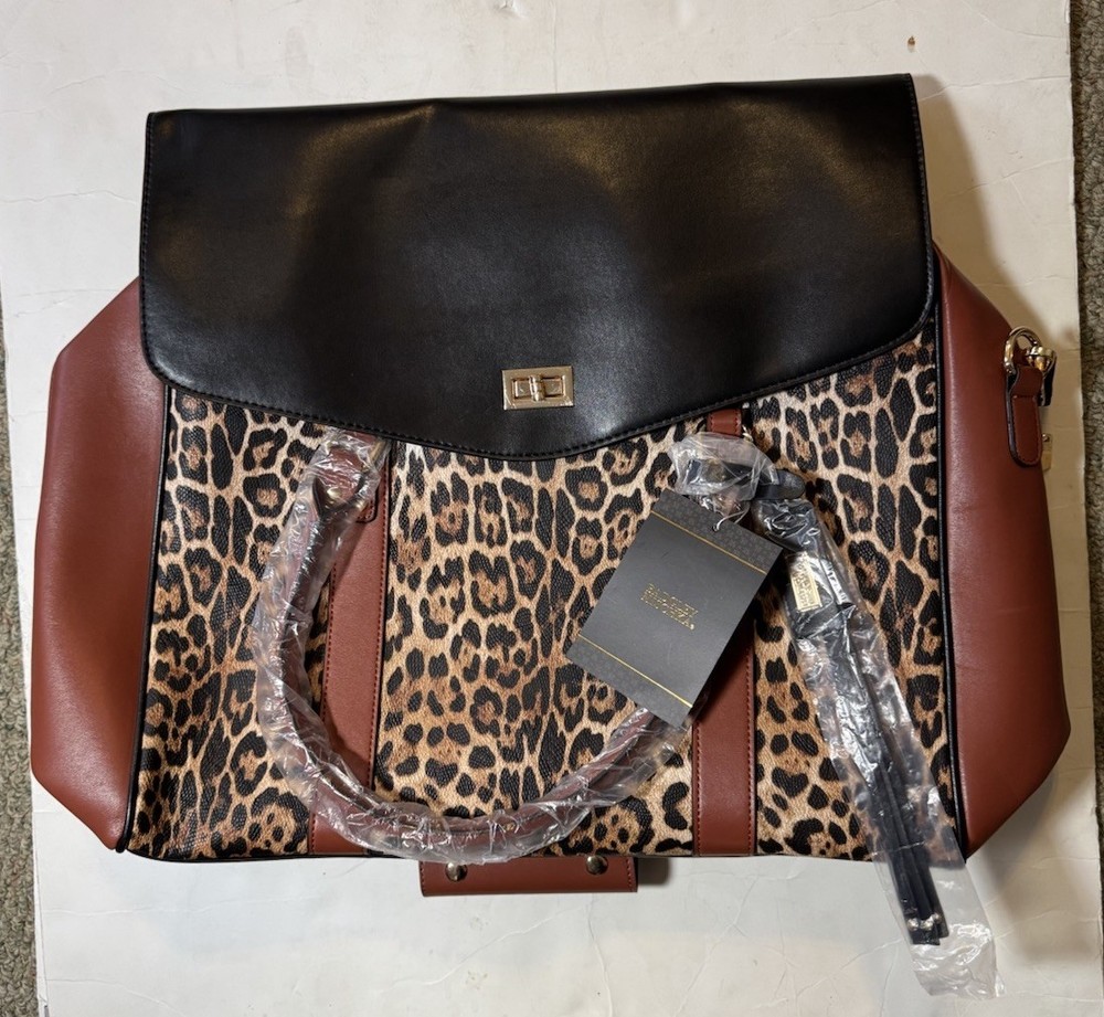 Badgley Mischka Leopard Print Travel Tote Weekender Bag 21x16.5 In. Brand New!!!