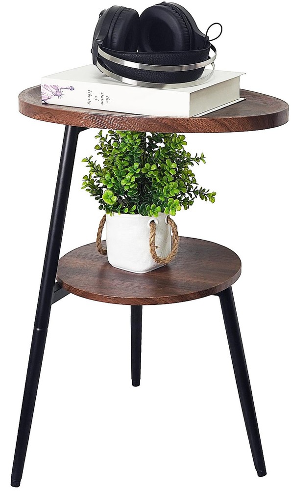 Rustic Brown 2-Tier Oval Wood Accent Table for Living Room  Bedroom