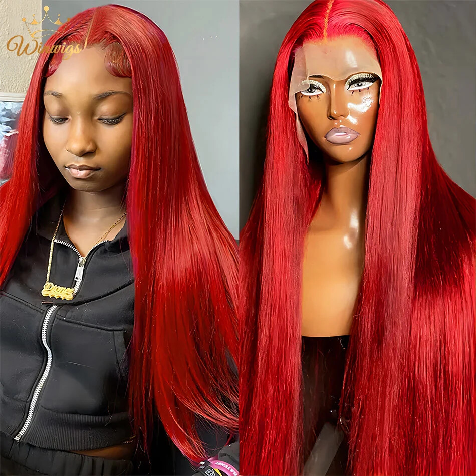 Red Brazilian Straight 13x4 HD Lace Front Wig Human Hair Pre Plucked Bleached Knots