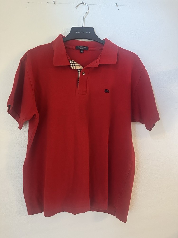 Burberry London Nova Check Polo Shirt Sweet Cotton Authentic Red Size XL