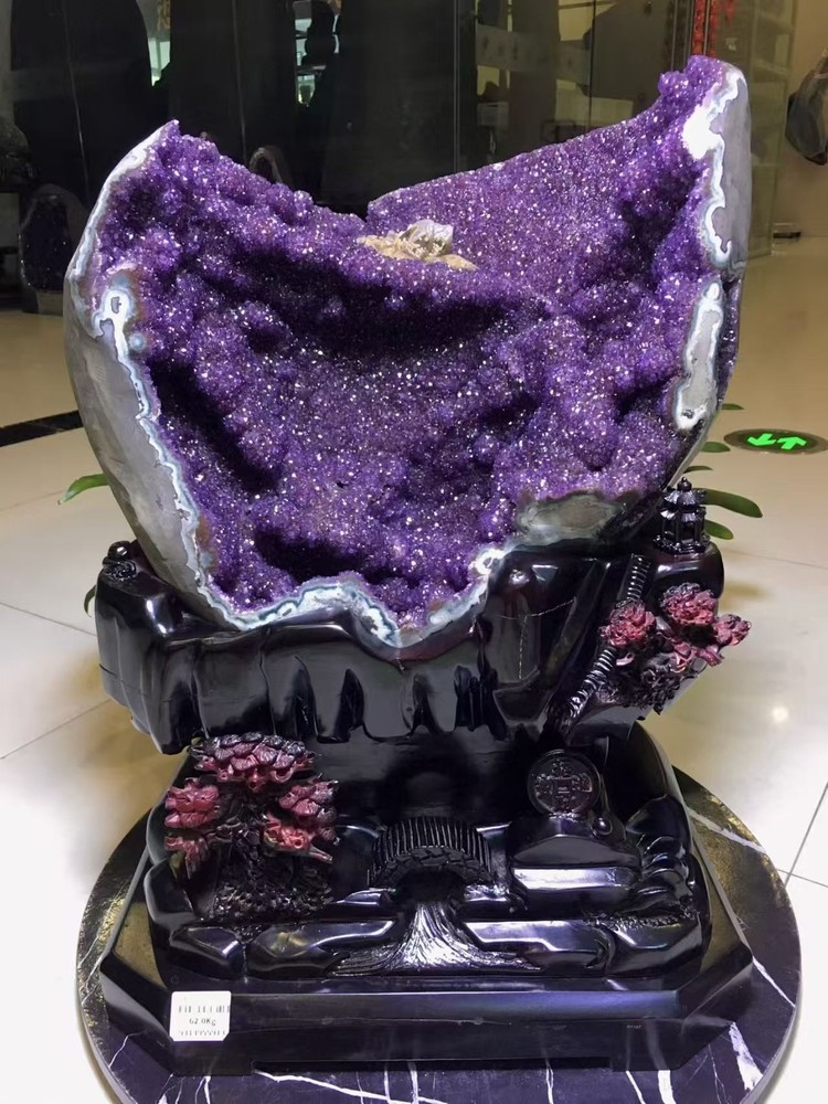 136.4LB Top Natural Amethyst Geode Cluster Cathedral Reiki Healing Decor + Stand