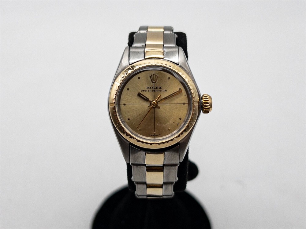 Vintage $7000 ROLEX OYSTER PERPETUAL Chamapgne 18k Yellow Gold SS Ladies Watch