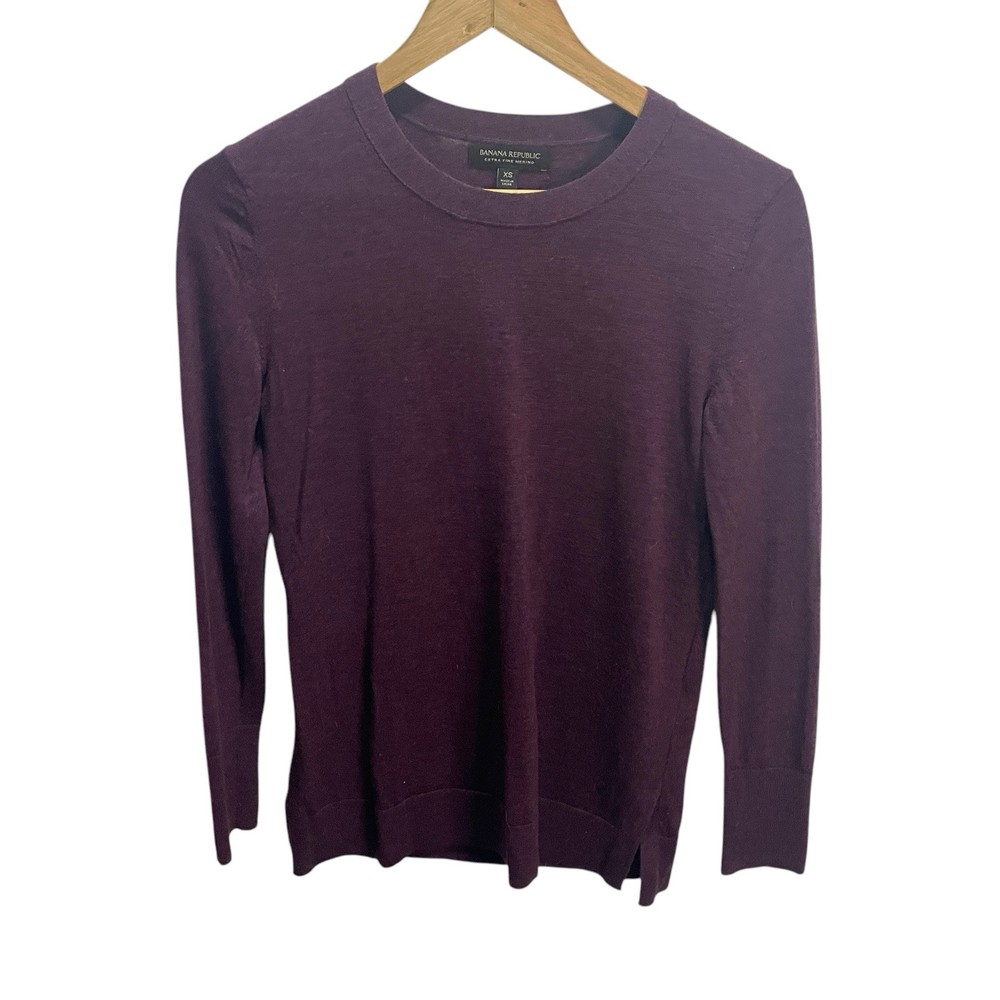 Banana Republic Womens XS Purple Extra Fine Merino Crewneck Sweater